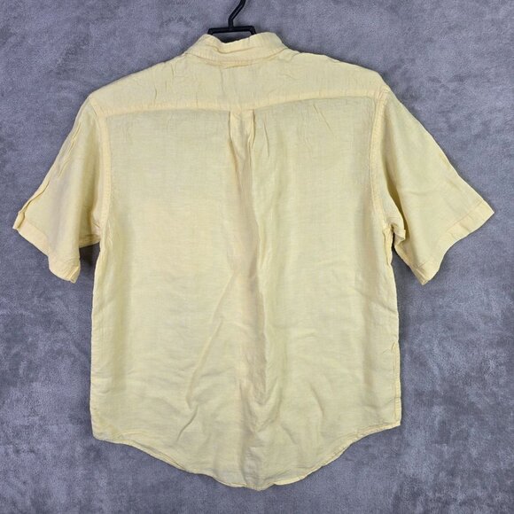 Mens Roundtree & Yorke Yellow 100% Linen Shirt Button Up Short Sleeve Size L - Picture 4 of 7